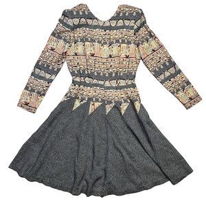 Vtg 90s Taurus Colorful geometric Pleated Fit & Flare‎ Dress Sz 6